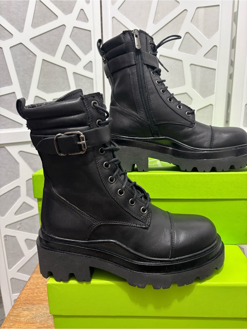 Sam Edelman Azka Black Combat Lace-Up Platform Boots - Women's